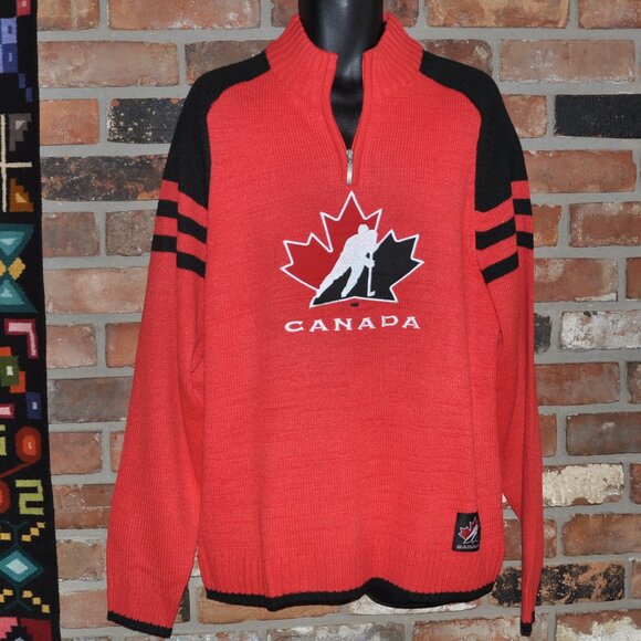 New with Tags Team Canada World Cup Hockey Red Knit Sogo Sports Sweater L - Picture 1 of 6